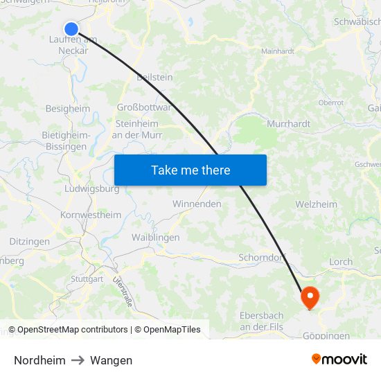 Nordheim to Wangen map