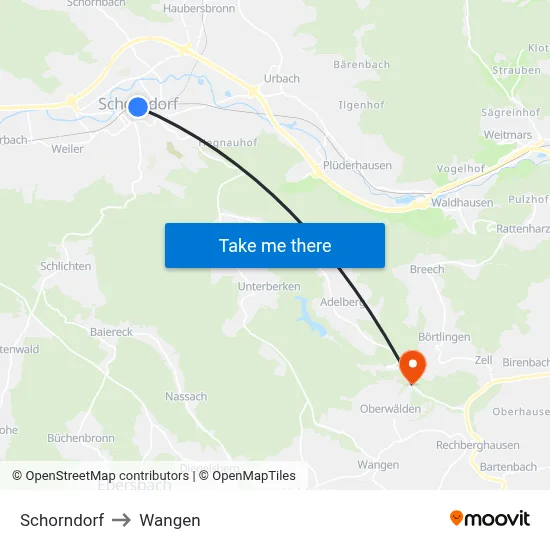 Schorndorf to Wangen map