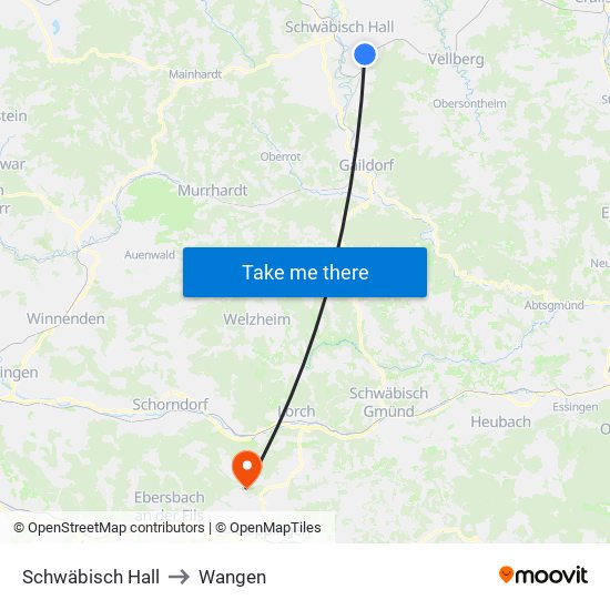 Schwäbisch Hall to Wangen map