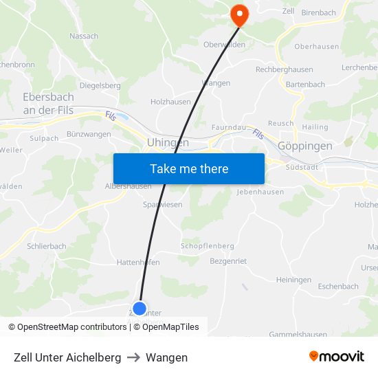 Zell Unter Aichelberg to Wangen map