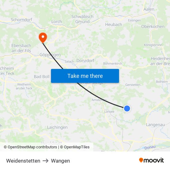 Weidenstetten to Wangen map