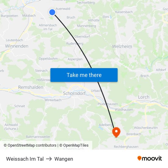 Weissach Im Tal to Wangen map