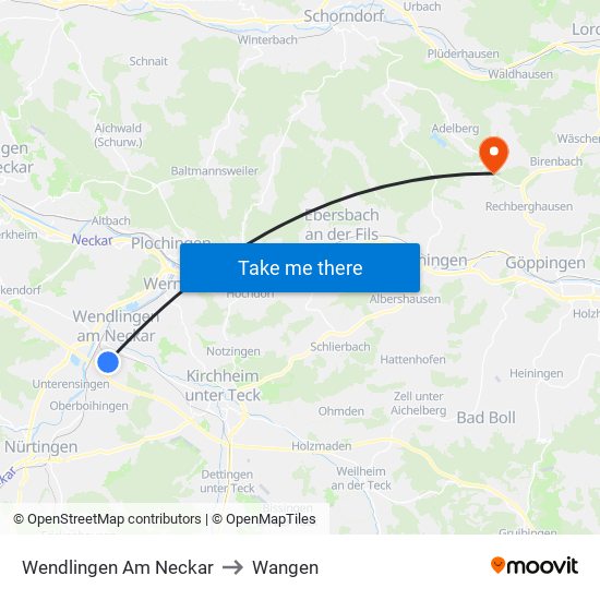 Wendlingen Am Neckar to Wangen map