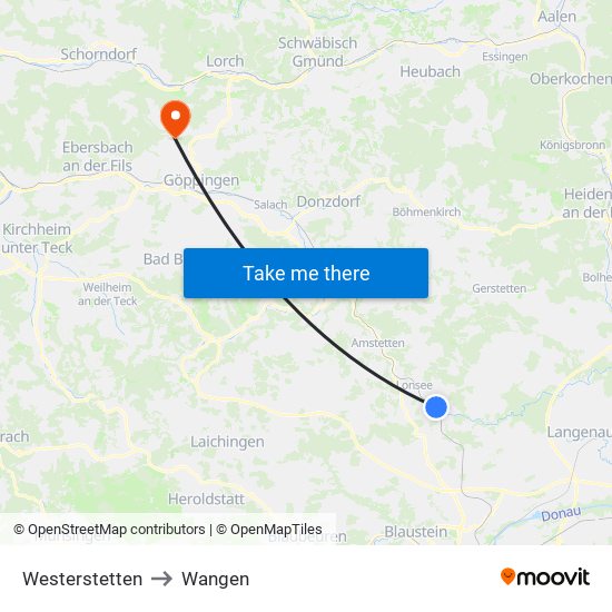 Westerstetten to Wangen map