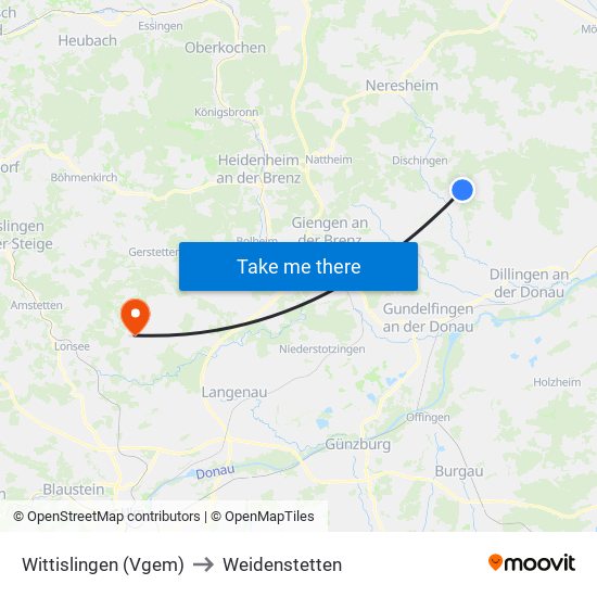 Wittislingen (Vgem) to Weidenstetten map