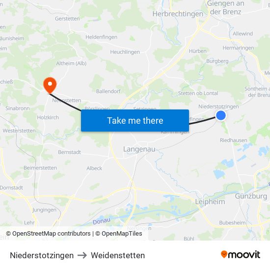 Niederstotzingen to Weidenstetten map