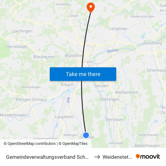 Gemeindeverwaltungsverband Schwendi to Weidenstetten map