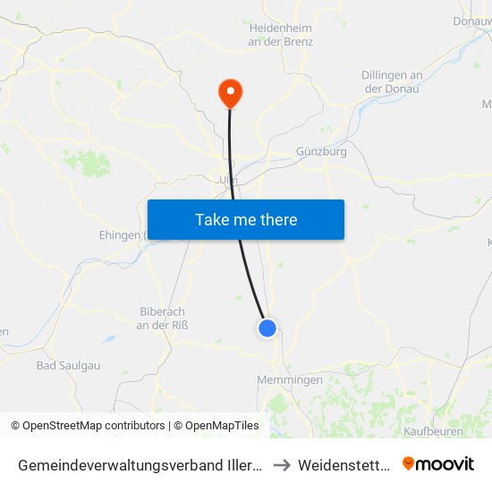 Gemeindeverwaltungsverband Illertal to Weidenstetten map