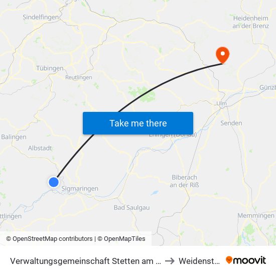 Verwaltungsgemeinschaft Stetten am Kalten Markt to Weidenstetten map