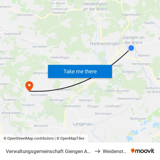 Verwaltungsgemeinschaft Giengen An Der Brenz to Weidenstetten map