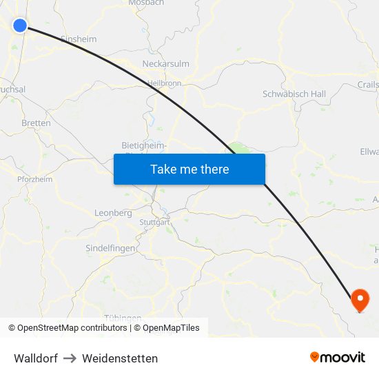 Walldorf to Weidenstetten map