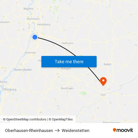 Oberhausen-Rheinhausen to Weidenstetten map