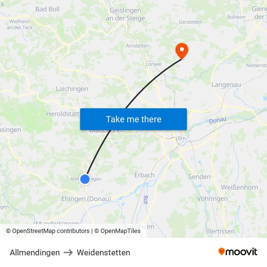 Allmendingen to Weidenstetten map