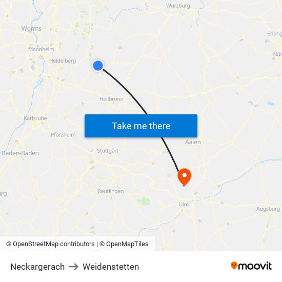 Neckargerach to Weidenstetten map