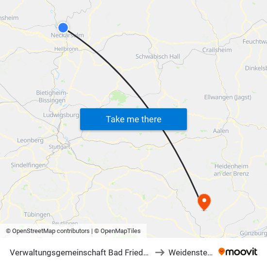 Verwaltungsgemeinschaft Bad Friedrichshall to Weidenstetten map