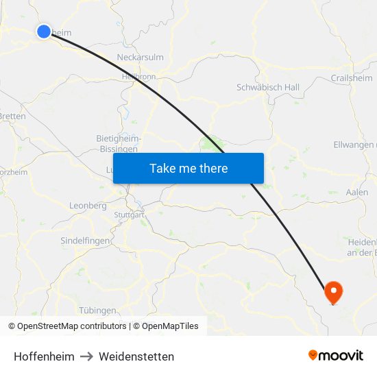 Hoffenheim to Weidenstetten map