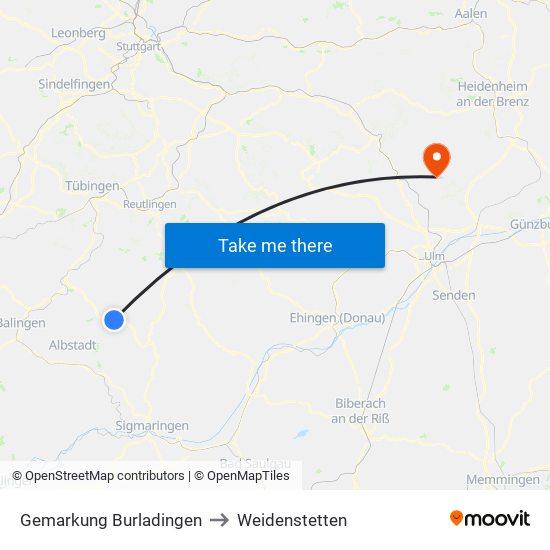 Gemarkung Burladingen to Weidenstetten map