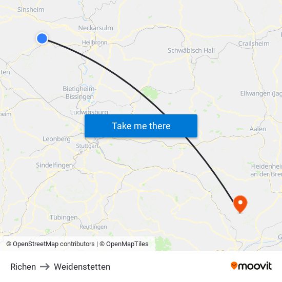 Richen to Weidenstetten map