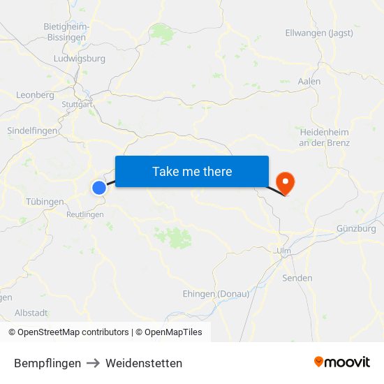 Bempflingen to Weidenstetten map