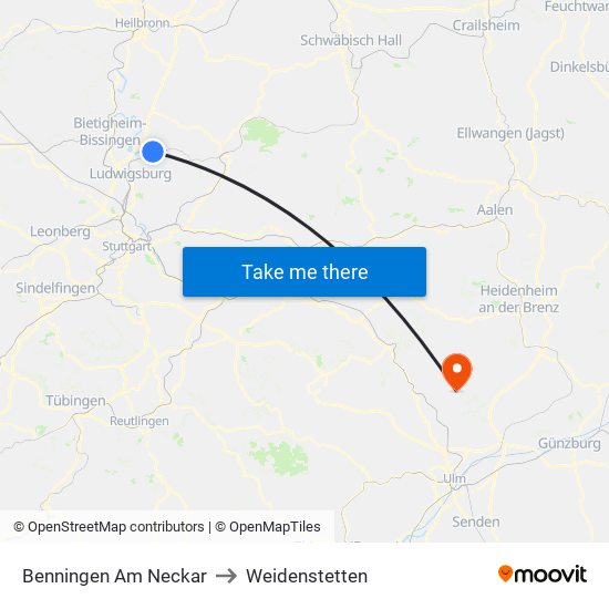 Benningen Am Neckar to Weidenstetten map