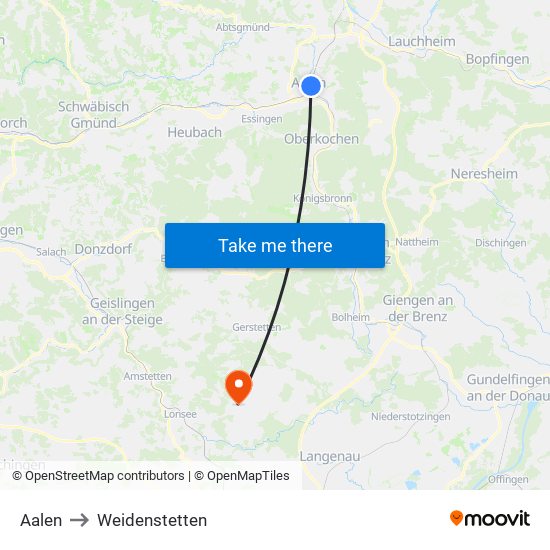 Aalen to Weidenstetten map