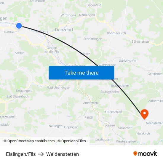 Eislingen/Fils to Weidenstetten map