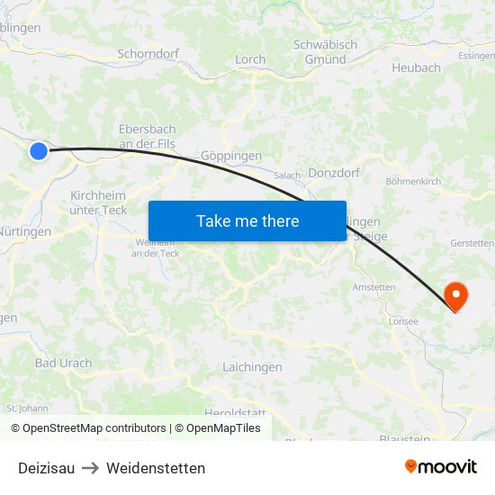 Deizisau to Weidenstetten map