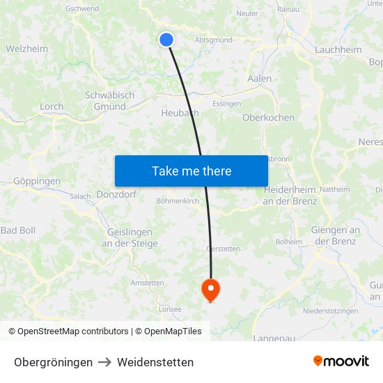 Obergröningen to Weidenstetten map