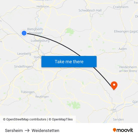 Sersheim to Weidenstetten map