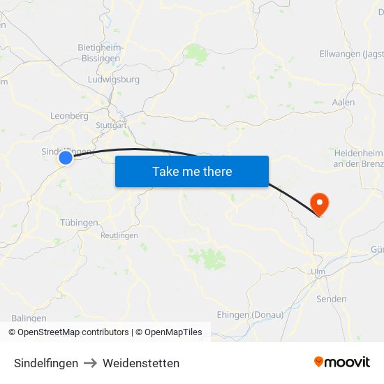 Sindelfingen to Weidenstetten map