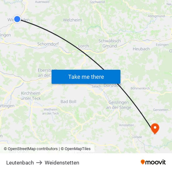 Leutenbach to Weidenstetten map