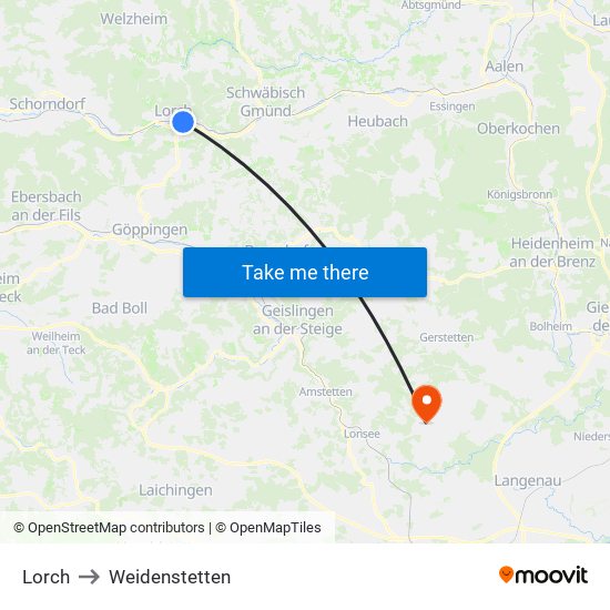 Lorch to Weidenstetten map