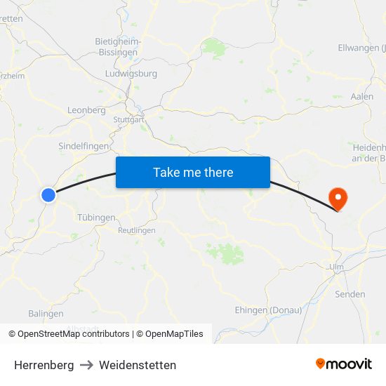 Herrenberg to Weidenstetten map