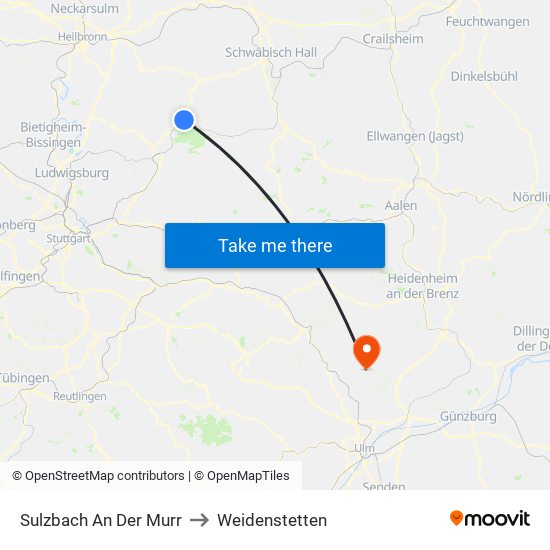 Sulzbach An Der Murr to Weidenstetten map