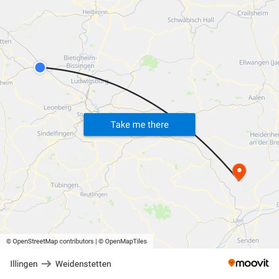 Illingen to Weidenstetten map