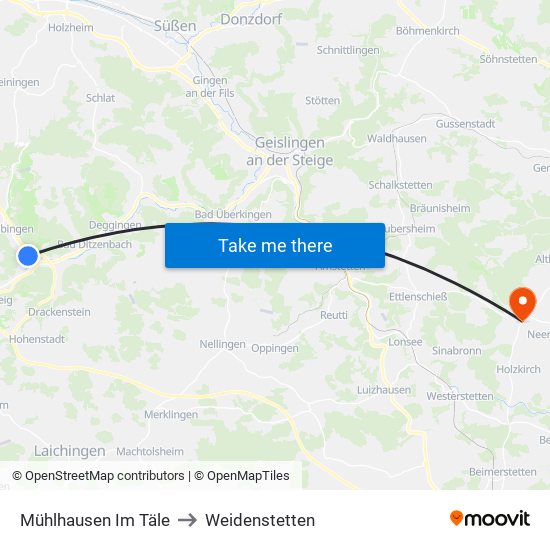 Mühlhausen Im Täle to Weidenstetten map