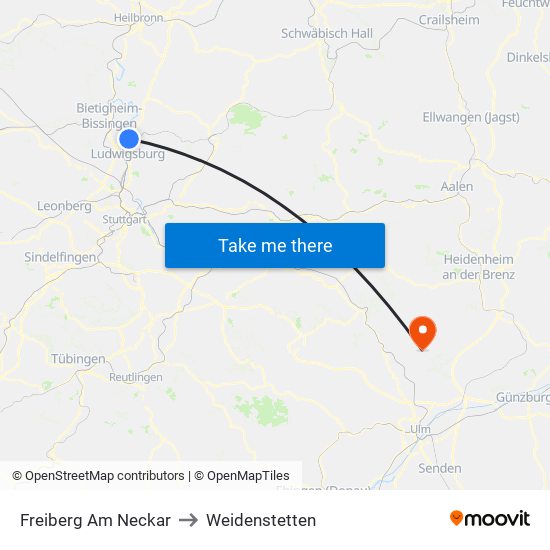 Freiberg Am Neckar to Weidenstetten map