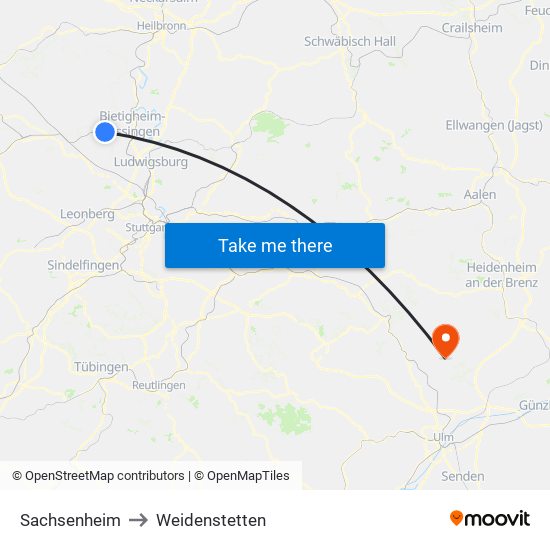 Sachsenheim to Weidenstetten map