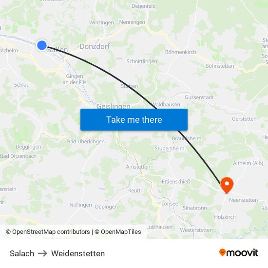 Salach to Weidenstetten map