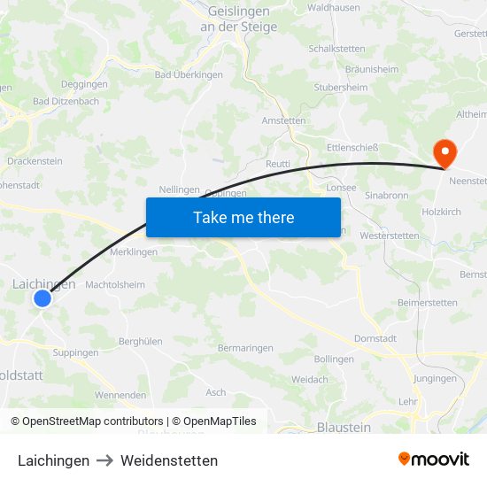 Laichingen to Weidenstetten map