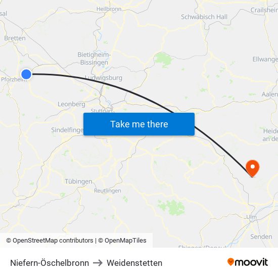 Niefern-Öschelbronn to Weidenstetten map