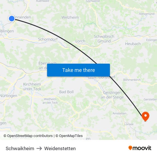 Schwaikheim to Weidenstetten map