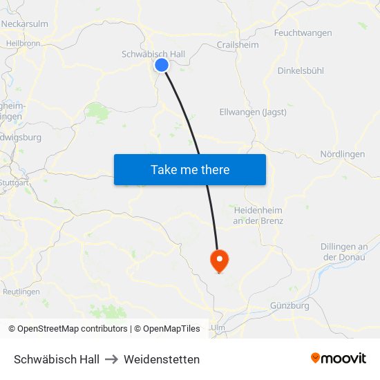 Schwäbisch Hall to Weidenstetten map