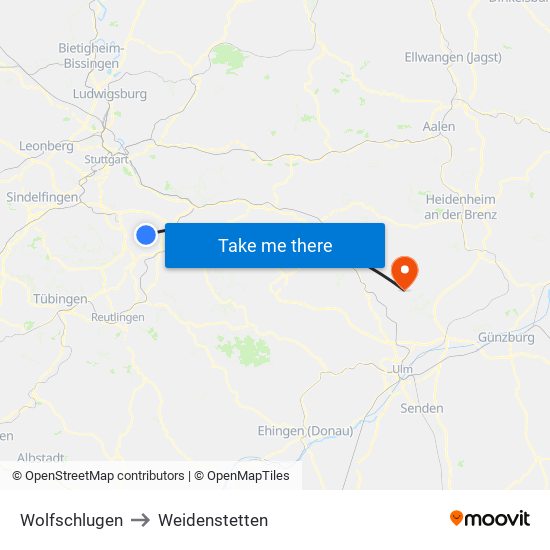 Wolfschlugen to Weidenstetten map