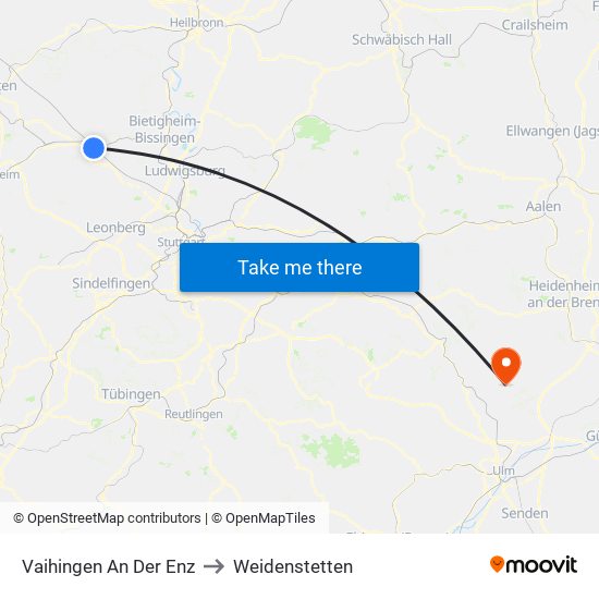 Vaihingen An Der Enz to Weidenstetten map
