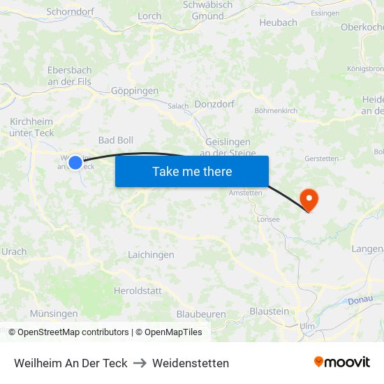 Weilheim An Der Teck to Weidenstetten map
