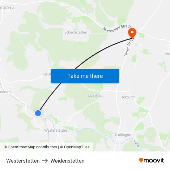 Westerstetten to Weidenstetten map