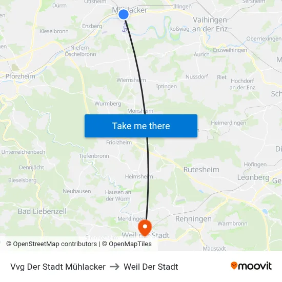 Vvg Der Stadt Mühlacker to Weil Der Stadt map
