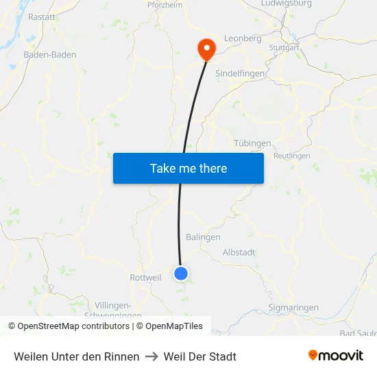 Weilen Unter den Rinnen to Weil Der Stadt map