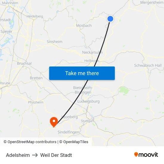 Adelsheim to Weil Der Stadt map